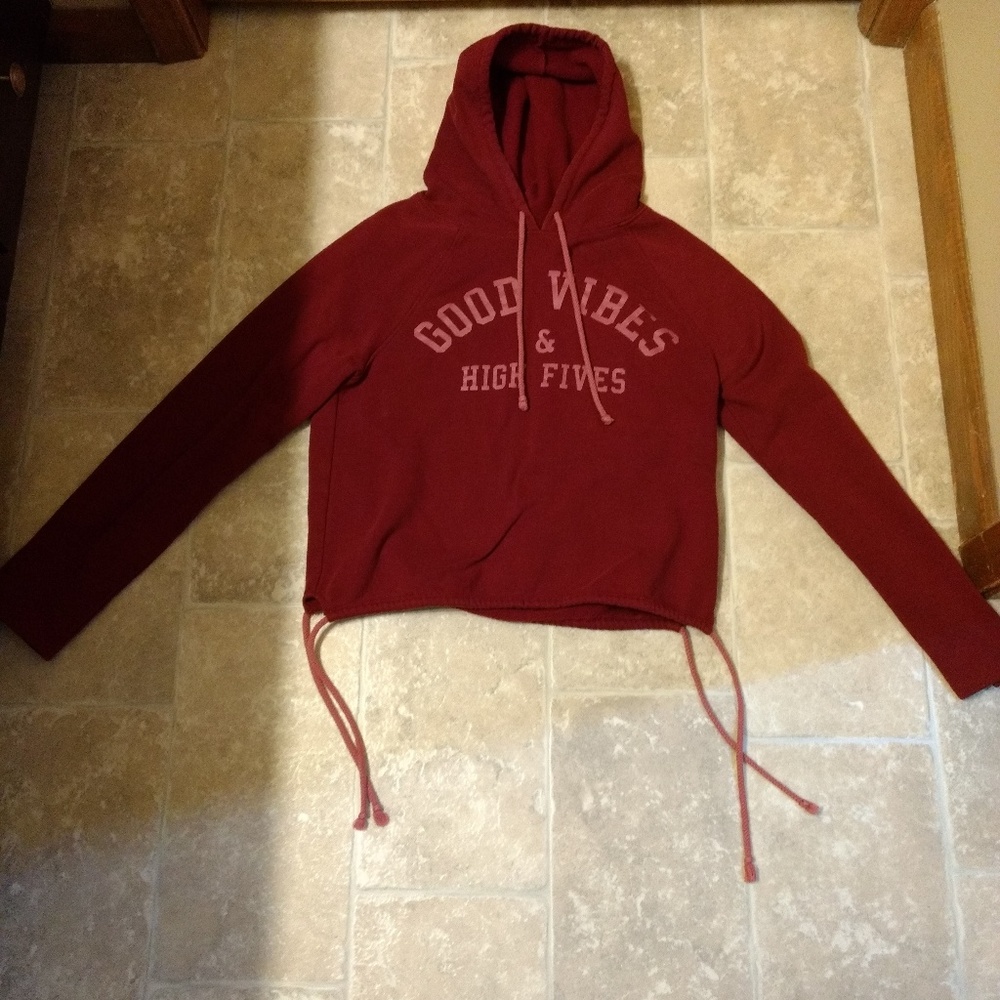 Maroon Cropped Graphic Hoodie